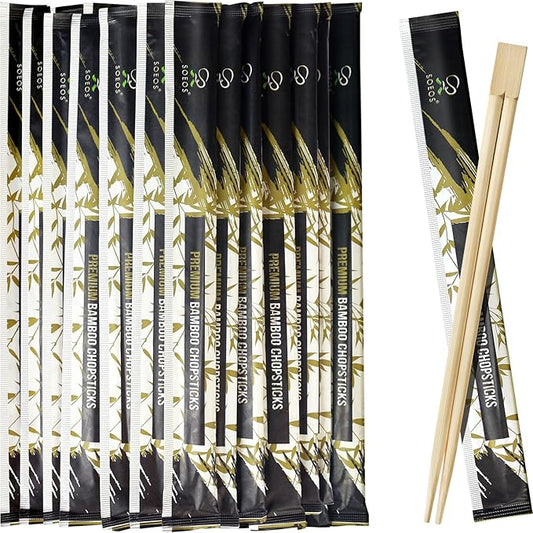 Soeos 400 Disposable Chopsticks Bulk - Natural Wooden Chopsticks & Bamboo Chopstick for Sushi, Takeout, Party - Splinter-Free, Individually Wrapped Single-Use Chopstick (Approx.400 Pairs)
