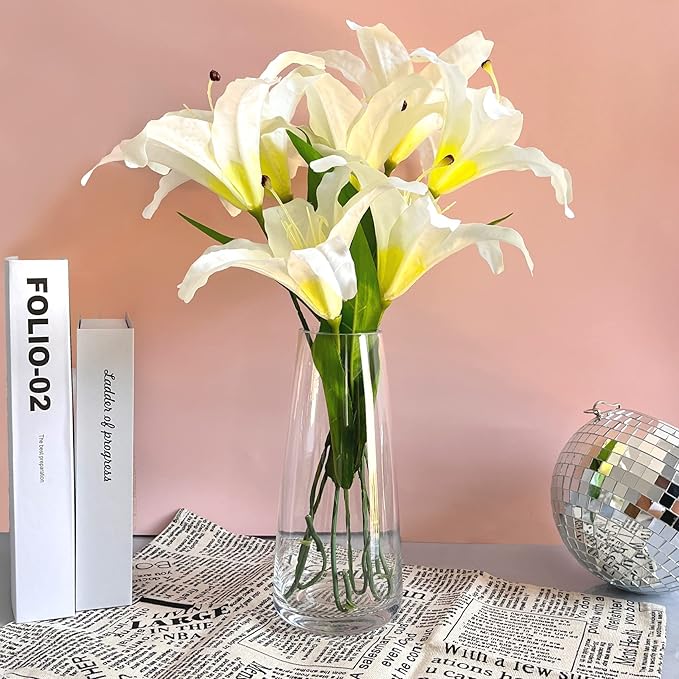 Aoderun Glass Vase for Flowers Modern Vases Home Decor Unique Flower Vase for Bouquet 8.7" Centerpiece Vase Decor Room,Bedroom,Living Room,Library,Office,Table,Entryway,Modern Farmhouse(Clear)