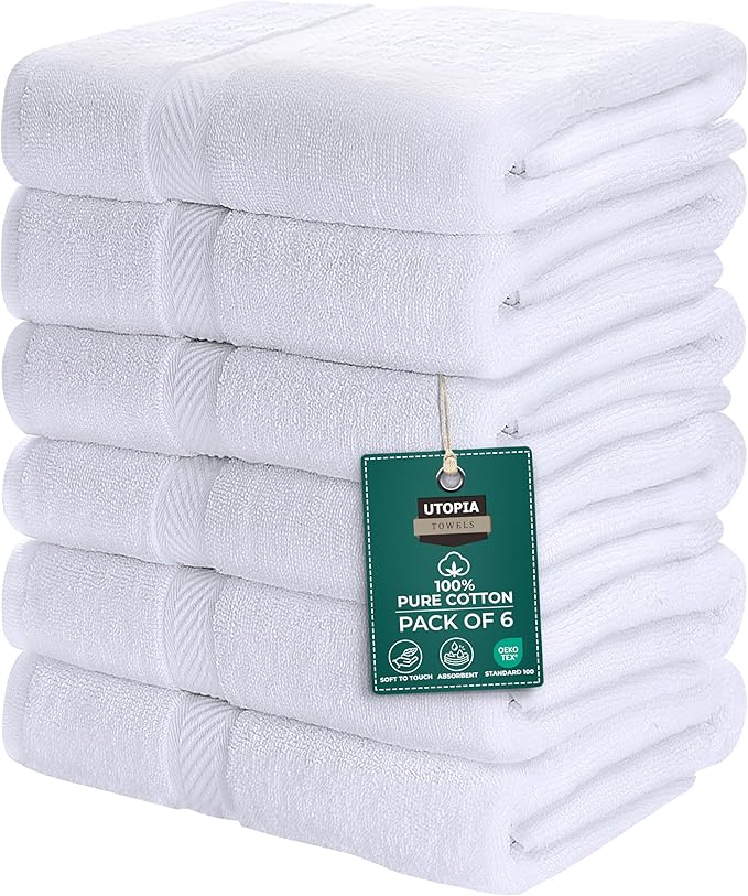 Utopia Towels 18 Pack Bath Towel Set (24 x 48 Inches), 500 GSM 100% Ring Spun Cotton Medium Lightweight and Highly Absorbent Quick Drying, Premium Towels for Hotel, Spa and Bathroom (White)