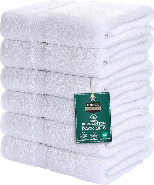 Utopia Towels 18 Pack Bath Towel Set (24 x 48 Inches), 500 GSM 100% Ring Spun Cotton Medium Lightweight and Highly Absorbent Quick Drying, Premium Towels for Hotel, Spa and Bathroom (White)