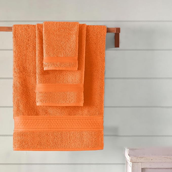 DAN RIVER 100% Ring Spun Cotton 3-Piece Towel Set, Orange, Bath Towel, Hand Towel and Washcloths, 550 GSM - Soft, Absorbent Quick Dry Cotton Towels for Bathroom, Spa, and Gym