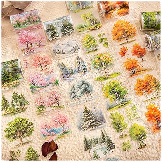 Scrapbook Nature Stickers Set,6 Rolls PET Plant Tape Stickers for Journaling,Forest Washi Tape for Junk Journal Supplies,Scrapbooking,DIY Craft,Photo Frame(Forest)