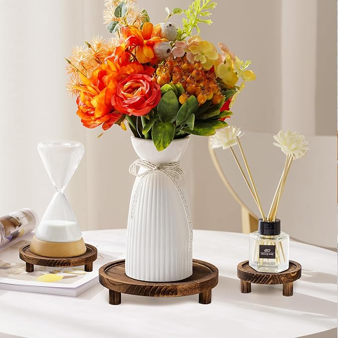 3 Pcs Wood Plant Stand Indoor , Round Wooden Risers for Decor 6/8/10" Wooden Display Stand Flower Pot Holder Small Planter Stand, Display Stand for Succulents, Home Decor(Natural)