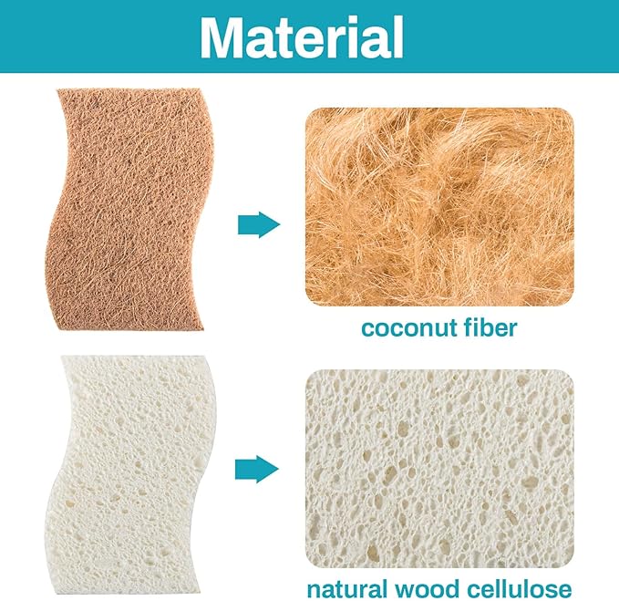 MAQIHAN 10PCS Natural Sponges for Dishes - Biodegradable Sponges Kitchen Eco Friendly Dish Sponge Non-Scratch Sponges for Cleaning Kitchen