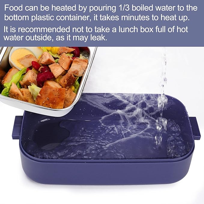 Stainless Steel Bento Box for Adults&Kids,Japanese Leakproof Lunch Box Divided Food Meal Storage Containers Set Stackable 2 Layer for Children School Picnic Blue