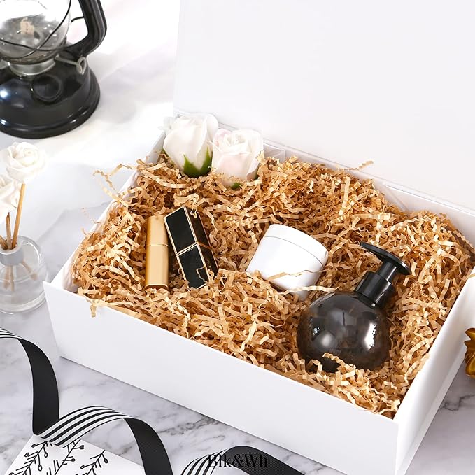 BLK&WH 6 Gift Boxes 11.5x8.1x3.8 Inches, Large White Magnetic Bridesmaid Proposal Boxes with Lids (Matte White)