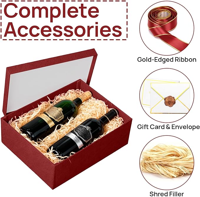 JOYIT Red Gift Box 16.5''x13''x5.5'' - Large Gift Boxes with Lid for Presents Packaging, Birthday, Christmas, Wedding, Anniversary, Big Gift Box with Ribbon, Shred Filler, Card, Wax Seal (Red)