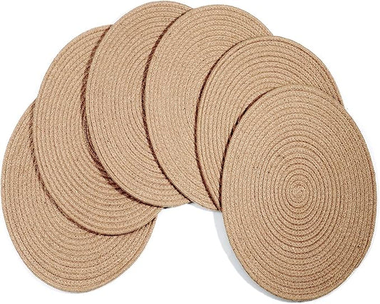 Jute Woven Placemats Set of 6, Round Braided Tablemats Natural Jute Handmade Woven Plate Chargers Heat Resistant Non-Slip Potholder for Table Decoration(13 inch)
