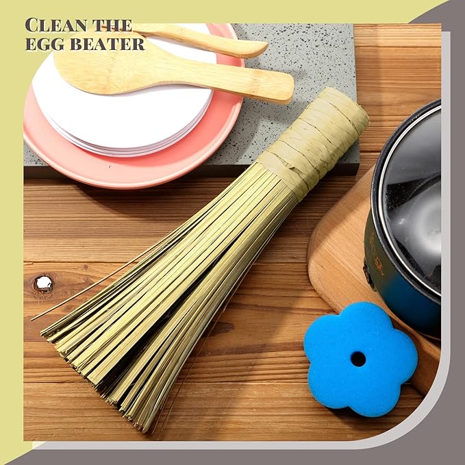 4 Pcs 12 Inches Bamboo Wok Brush Bamboo Kitchen Cleaning Brush Pot Scraper Scrubber Dish Pan for Cooking Skillet Grill Utensils Scrubbing