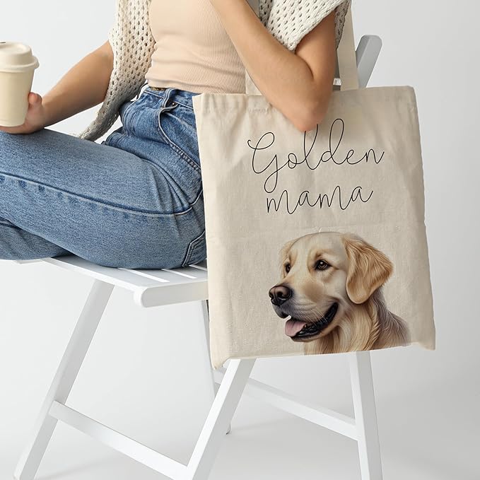 Dog Mama Tote Bag – Cute Dog Lover Canvas Bag, Reusable Shopping Shoulder Bag for Women, Pet Mom Gift,