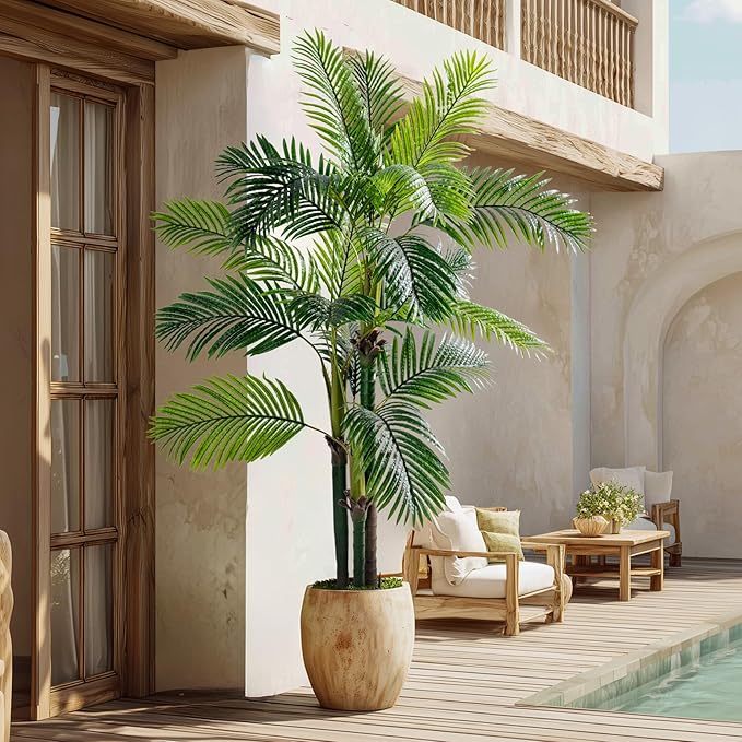6.2FT Artificial Phoenix Palm Tree with Coconut Fruit Outdoor Indoor Decor Large Faux Coconut Silk Palm Tree Tropical Fake Tree Large Faux Sago Palm Plant for Home Yard Outside Patio Poolside