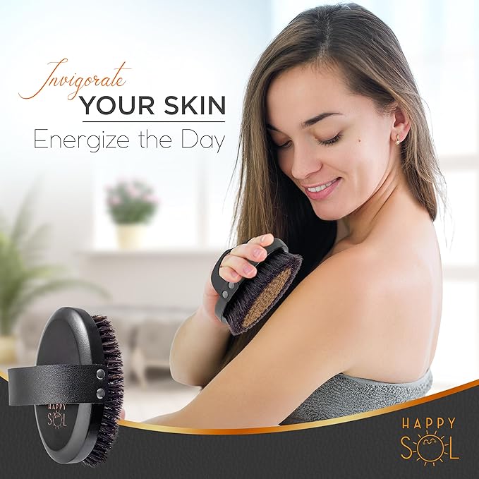 Copper Body Brush - Dry Brushing Body Brush with Ion Charged Copper Bristles, Glowing Skin, Lymphatic Drainage and Blood Circulation Improvement