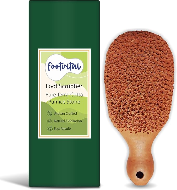 Pumice Stone for Feet Callus Remover - Terra-Cotta Foot Scrubber with 2 Sides, 100% Pure Natural Foot Pumice Stone, Pedicure Scrubber, Foot Exfoliator, Removes Calluses & Dead Skin
