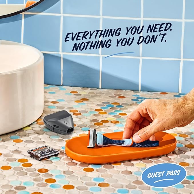 Dollar Shave Club | The Guest Pass Shave Set | 2 Extra Close Refill Cartridges, 1 Handle (Blue), 1 Razor Cover, Razors for Men