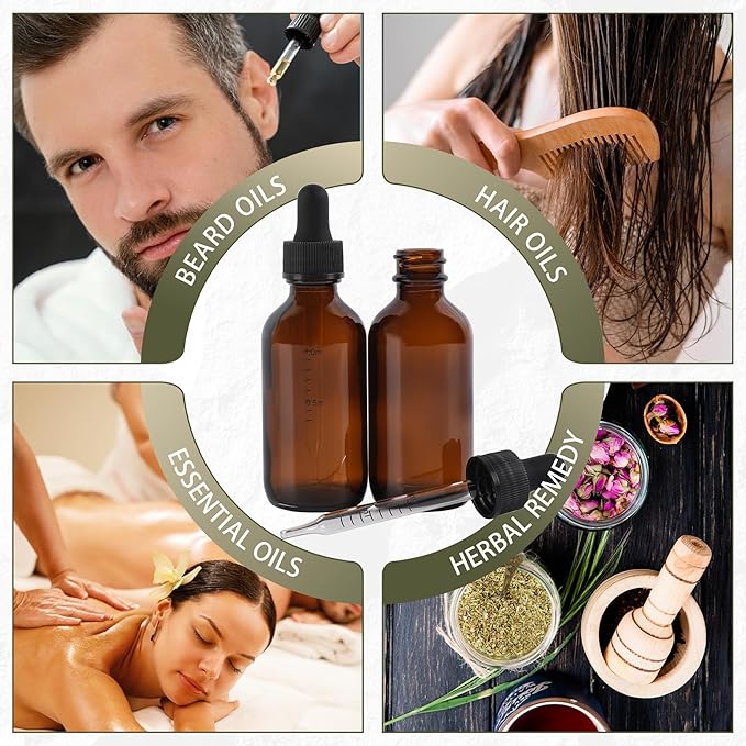 24 Pack, 2oz Glass Dropper Bottle, Preety Texture Tincture Bottles with Precise Scales Eye Droppe, for All Kinds Of Mixed Liquids,Leak-Proof Design for Easy Travel (Amber)