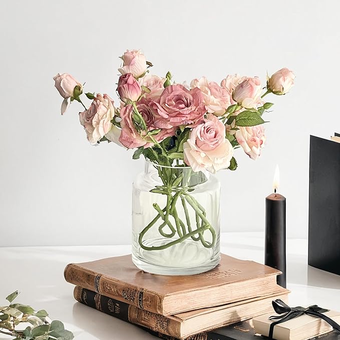 BLOFLO Clear Glass Vase, 7 Inch Large Glass Vase for Flowers, Modern Thick Glass Flower Vases for Centerpieces, Decorative Glass Cylinder Hydroponic Vase for Wedding, Home, Office (Clear, 7Inch)