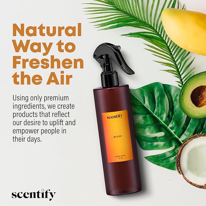 Scentify Miami Odor Neutralizing Room Spray – Luxury Cashmere, Floral & Musky Wood Fragrance, Instant Odor Eliminator for Home, Office & Car – 12 oz