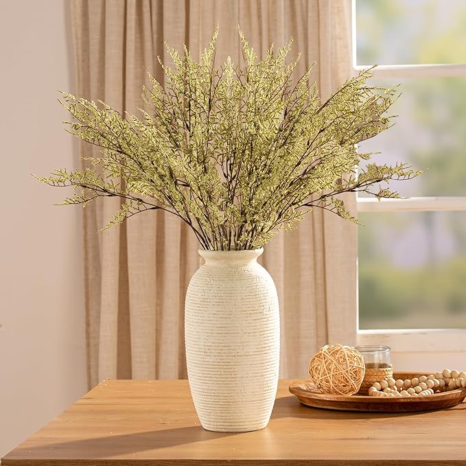 Ceramic Flower Vase, 12.5" Large Rustic Farmhouse Vases Home Decor Tall Pottery Decorative Pampas Vase for Table Living Room Entryway Mantel Bookshelf Bedroom Bathroom Kitchen-White