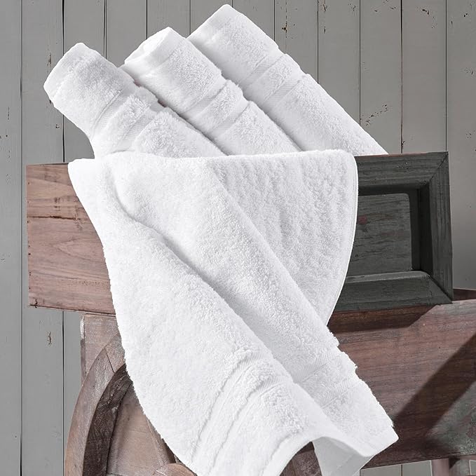 Hawmam Linen White Hand Towels for Bathroom, Set of 4, 16x29 Inch, Premium Turkish Cotton, Highly Absorbent Hotel Collection, Blissful Luxury Spa Feel, White Towels