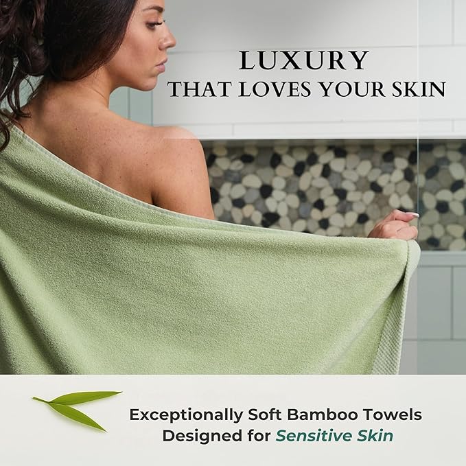 BedVoyage Luxury Bath Towels Set of 8 - Ultra Soft Plush Bathroom Towel Set - Highly Absorbent Viscose from Bamboo Bath Towels Ultra Soft - Spa Towel for Body -Sage