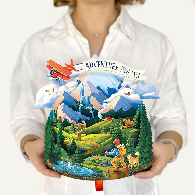 Freshcut Paper Pop Up Cards, Adventure Awaits, 12 Inch Life Sized 3D Popup Greeting Card, Birthday Cards, Graduation Card, Travel Themed Retirement, Baby Shower, Blank Notecard & Envelope