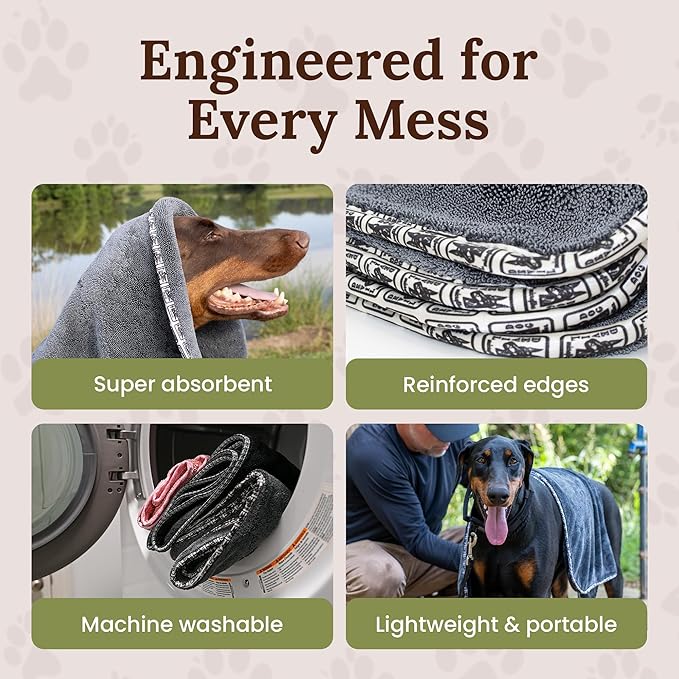 Premium Drying Towel – Small 16" x 24" Super Absorbent Microfiber Dog Bath Towel – Quick Dry, Soft & Durable Dog Towel for Drying Dogs – 1200 GSM Gray for Beach, Camping & Travel