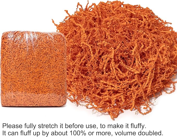 Mefleet 2 LB Crinkle Cut Paper Shred Filler Orange Crinkle Shredded Paper for Gift Box - Gift Basket Bag Filler - Grass Cushion Stuffing for Halloween Fall Christmas Holiday Packaging Wrapping