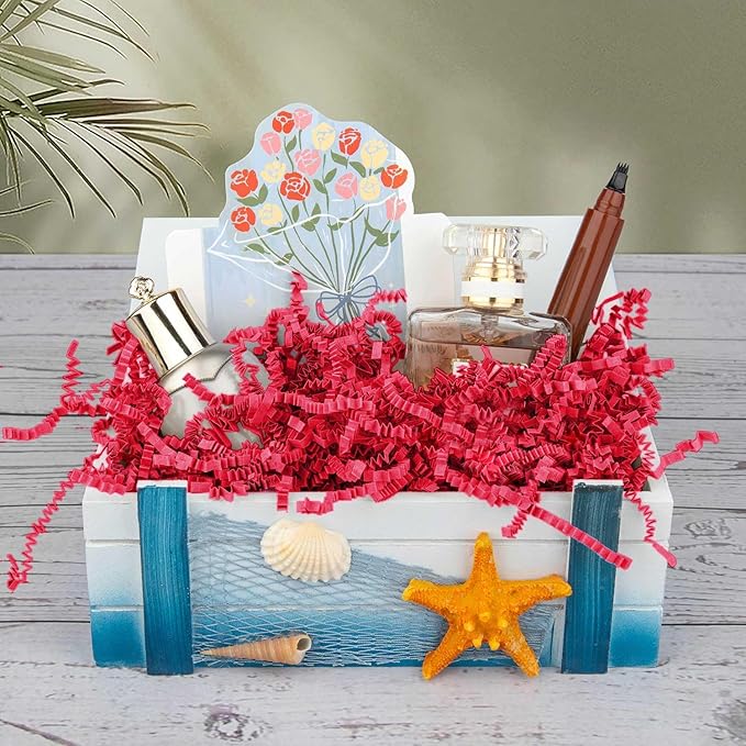 8.5oz Crinkle Paper Filler, Gift Baskets Gift Boxes Crafts Shredded Cut Paper Packaging Decorative Stuffing & Cushioning Confetti for Easter Birthday Wedding Party Favor Red