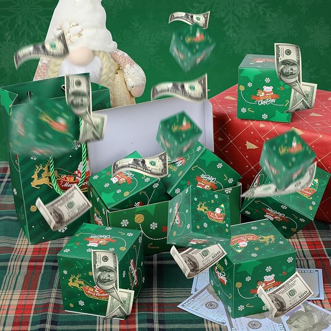 Surprise Gift Box Explosion for Money, Unique Folding Bouncing Red Envelope Gift Box with Confetti for Birthday Anniversary Valentine Proposal (12 Bounces)(Green)