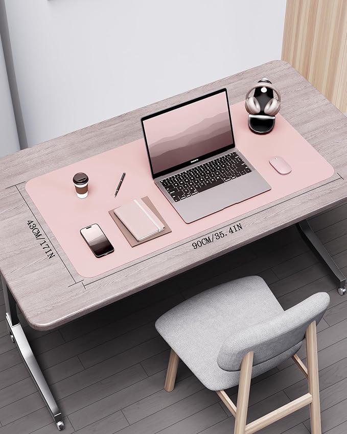 YSAGi Double-Sided Desk Pad, 31.5"x15.7"Leather Desk Mat, Eco Cork Desk Pad Protector,Large Mouse Pad,Waterproof Desk Blotter for Office/Home(Pink)