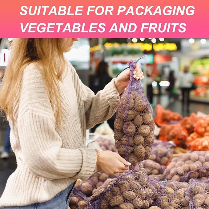 uxcell 100PCS Reusable Mesh Produce Bags, 19.7 Inches Egg Hatching Bags Washable Breathable Fruit Net Stretchable Mesh Netting Storage for Seafood Vegetable Onion Grocery Shopping, Yellow