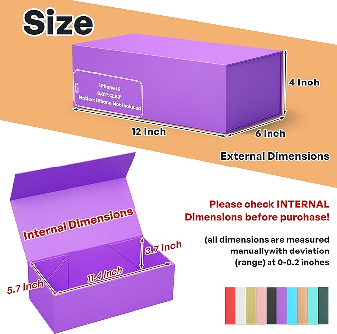 5 Pack Purple Gift Box, 12x6x4'' Gift box for Presents with Lids Magnetic Closure Rectangle Collapsible for Bridesmaid Proposal Box, Wedding, Christmas, Halloween, Birthday Gift Packging
