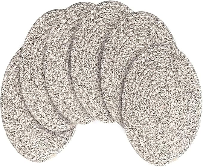 6 Pack Round Woven Placemats,13.8 inch Plate Chargers Mixed Brown Thick Place Mats Cotton Rope Braided Tablemats Rattan Mats for Christmas Table Decoration