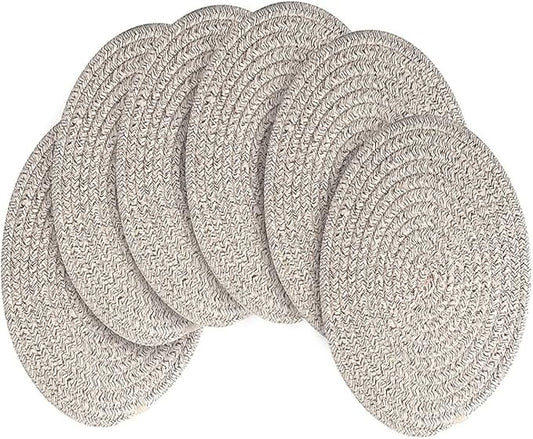 6 Pack Round Woven Placemats,13.8 inch Plate Chargers Mixed Brown Thick Place Mats Cotton Rope Braided Tablemats Rattan Mats for Christmas Table Decoration