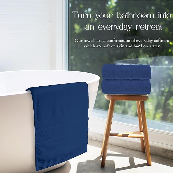 Premium Towel Set: Super absorbent, quick-drying, soft, plush. Features hanging loop, fade-resistant, eco & skin-friendly dyes. Luxury dobby design for bath or spa. (Navy, Bath Towel Set of 4)
