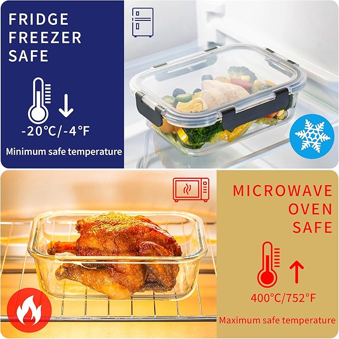 MFY 10-Pack Glass Storage Containers with Lids, Glass Meal Prep Containers Set, Airtight Lunch Containers with Lids, Microwave, Oven, Freezer and Dishwasher Safe, Green