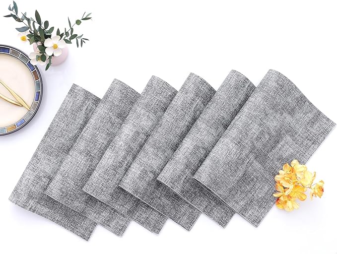 Homaxy Faux Leather Heat Resistant Placemats for Dining Table Set of 6, Waterproof Wipeable Washable PU Table Mats, Easy to Clean Anti-Slip Place Mats, 11.8" x 17", Black & White