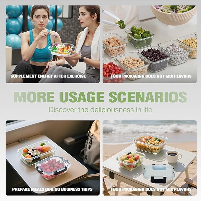 [10-Pack Glass Meal Prep Containers with Lids, Food Storage Containers with Snap Locking Lids, Airtight Lunch Containers, Microwave, Oven, Freezer and Dishwasher,Black