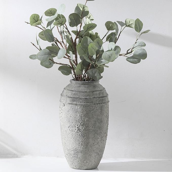 Large Ceramic Rustic Vase, 12.87 inch Tall Vintage Farmhouse Flower Pottery Vase for Home Decor, Living Room Shelf Decor,Enterway, Table Decoration