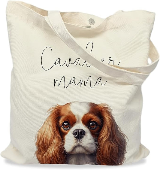 Dog Mama Tote Bag – Cute Dog Lover Canvas Bag, Reusable Shopping Shoulder Bag for Women, Pet Mom Gift,