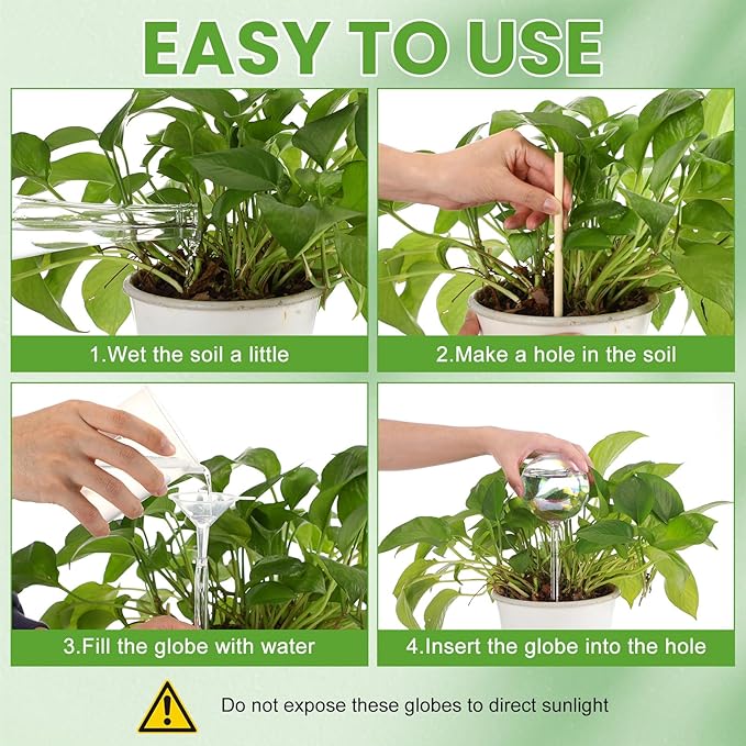 6 Pcs Plant Watering Globes Glass Iridescent Rainbow Self Watering Globes Clear Automatic Plant Watered Bulbs Devices Set Including 16oz 13oz 10oz for Indoor Plants Home Garden Vacation Care