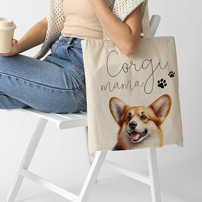 Dog Mama Tote Bag – Cute Dog Lover Canvas Bag, Reusable Shopping Shoulder Bag for Women, Pet Mom Gift,
