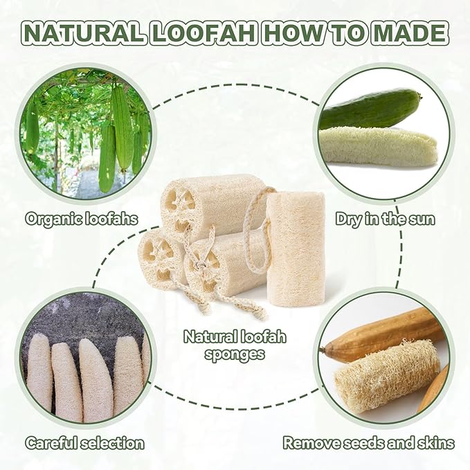 Natural Loofah Body Scrubber Set,4 in Organic Loofa 4 Pack for Exfoliating, Shower loofah for Men and Women, Bath Cleaning Skin Back Face,Eco-Friendly Tool,Bath Sponges for Exfoliating Body Scrubbing