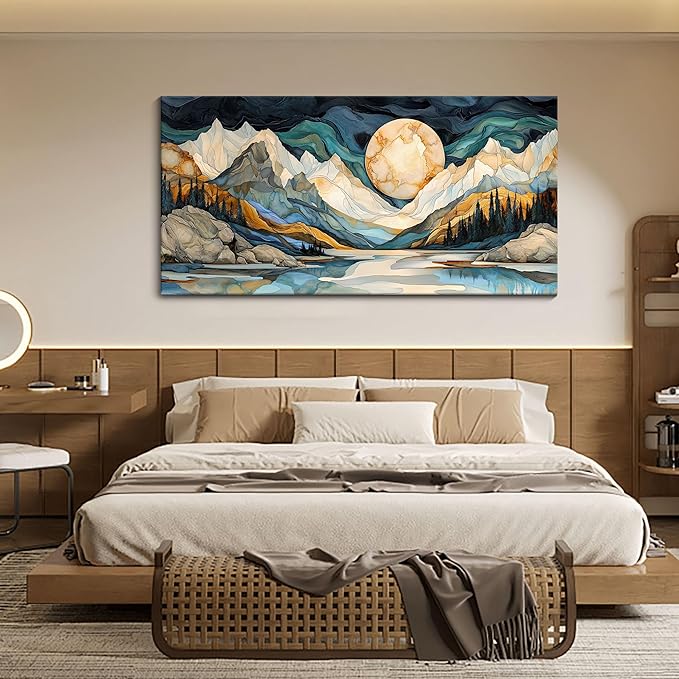 JEAWA Large Canvas Wall Art - Abstract Painting Decor, Textured Mountain Pictures as Gifts for Friends, Modern Art Prints for Bedroom Living Room Bathroom Home Decoration, 29x58 IN