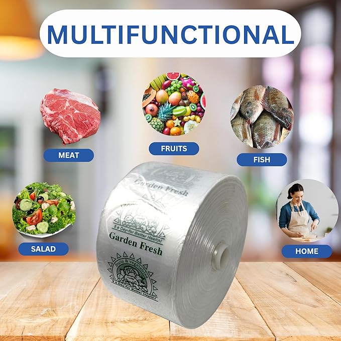 Clear Produce Bags Roll - 2250 Bags - 15"x20" – (3 Rolls, 8 Microns) – for Grocery, Small Business, Reusable Produce Use, Food & Storage Needs, Garden Fresh, Narrow Profile, Kitchen Use