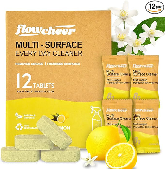 All Purpose Cleaner Concentrate Refills, Multi Surface Clean Refill,No Toxic Cleaning Tablets(12Pack)-Makes 192 fl oz(12x16Fl oz)Bottles of Spray Cleaner for Household&Kitchen Cleaning-Lemon