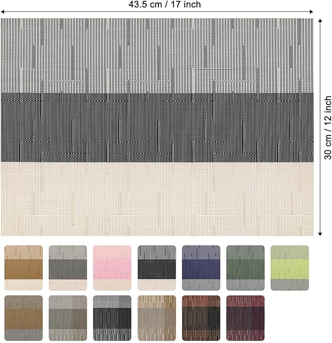 Placemats Set of 4, Vinyl Woven Place Mats Indoor Set of 4 Washable Wipeable PVC Table Mats Heat-Resistant Non Slip Plastic Placemat for Kitchen Dining Outdoor Table (Beige Black, Set of 4)