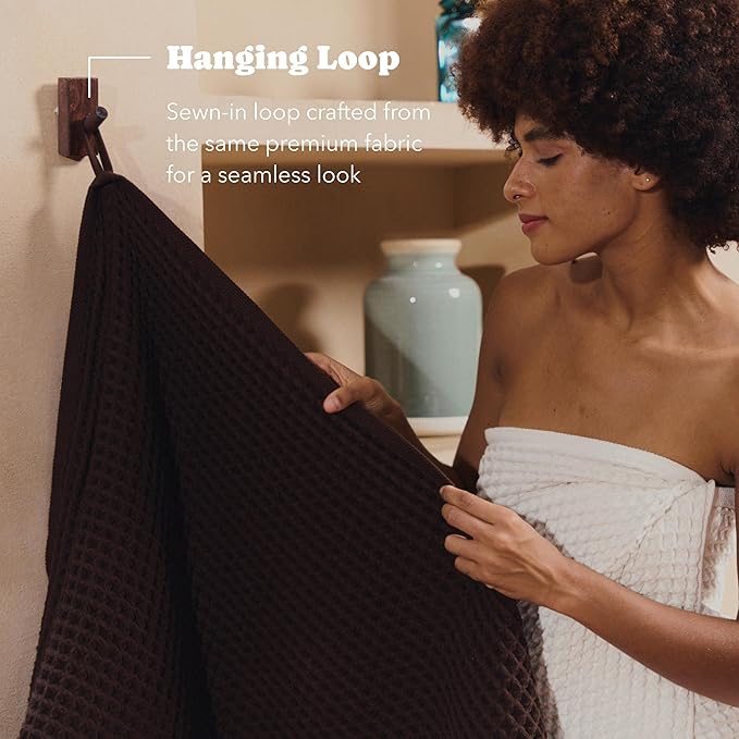 Luxury Japanese Cotton Waffle Bath Towel | Plush, Absorbent, and Quick Dry | Free Storage Bag Included (Dark Cocoa, Bath Sheet, 67" x 34")