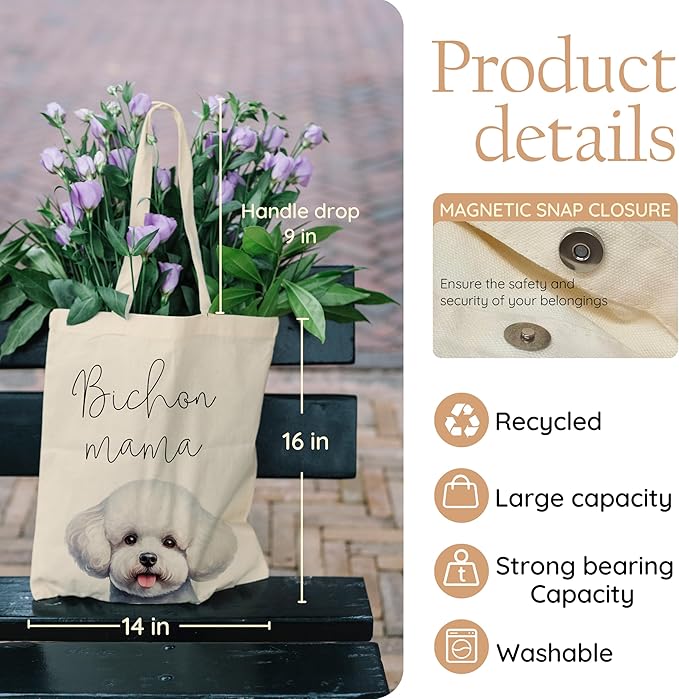 Dog Mama Tote Bag – Cute Dog Lover Canvas Bag, Reusable Shopping Shoulder Bag for Women, Pet Mom Gift,