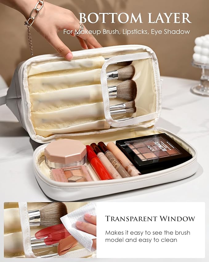 15 16 17 18 19 Year Old Girl Gifts-Makeup Bags for Teens Girls, Personalized Double Layer Cosmetic Bag with Makeup Brush Organizer, Travel Toiletry Bag, Gifts for Female Mom Wedding Gifts